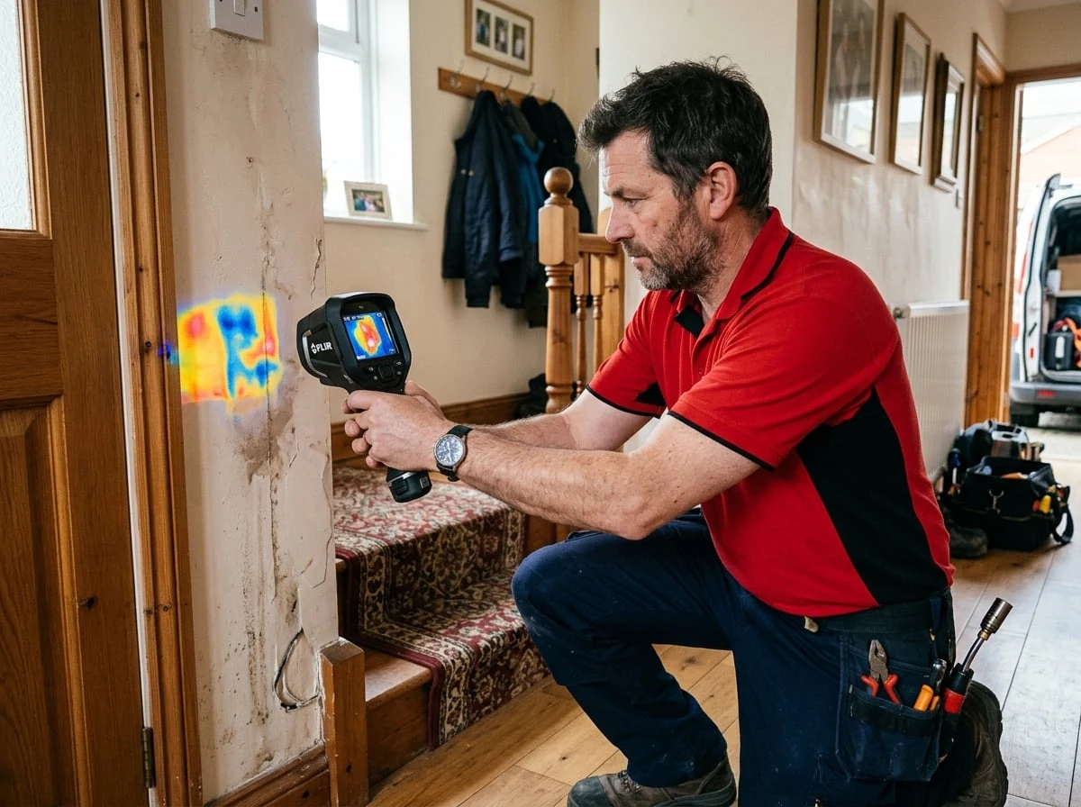Pinner Plumbers 247 engineer using a thermal imaging camera for leak detection in Pinner
